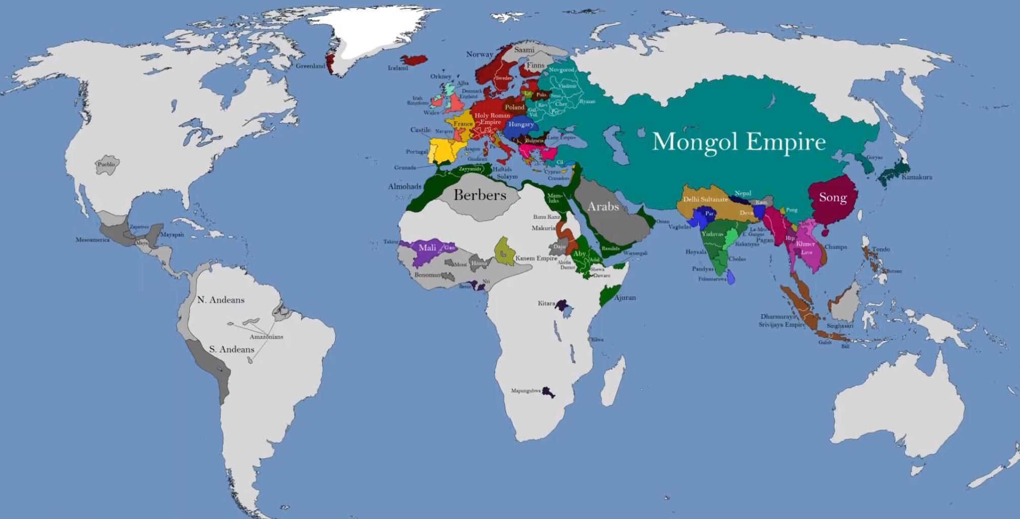 The size of the Mongol Empire compared to the rest of the world in 1260 ...