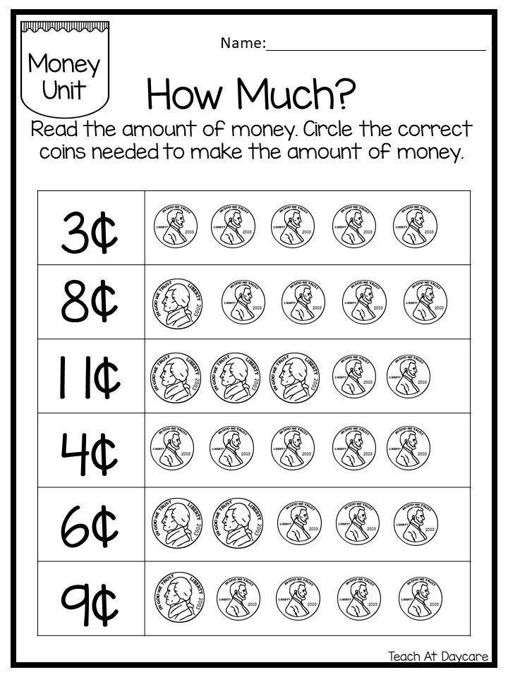 25 Circle the Correct Amount of Money Worksheets. Kindergarten - Etsy ...