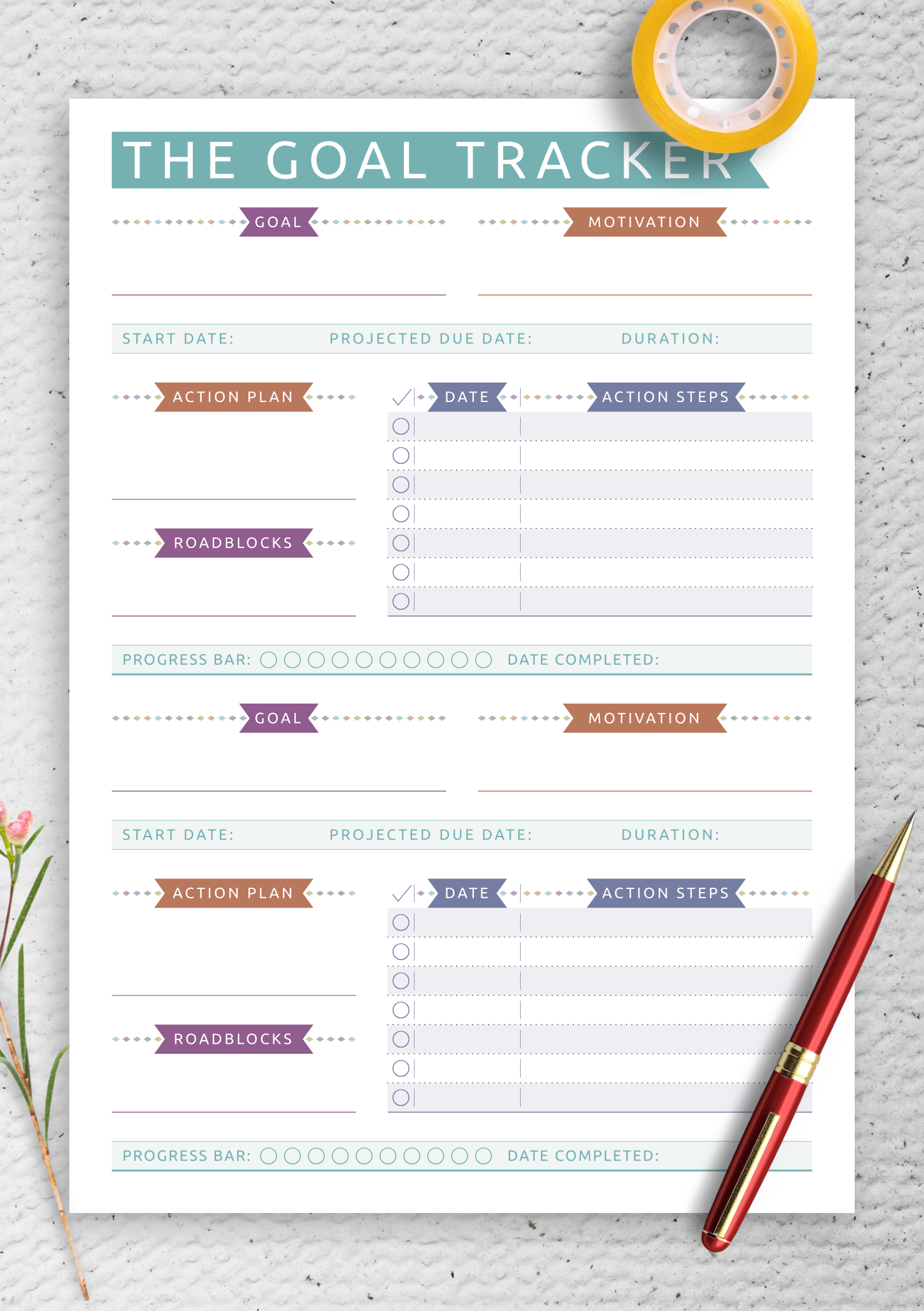 Download Printable Personal Goal Tracker - Casual Style PDF | Goals ...