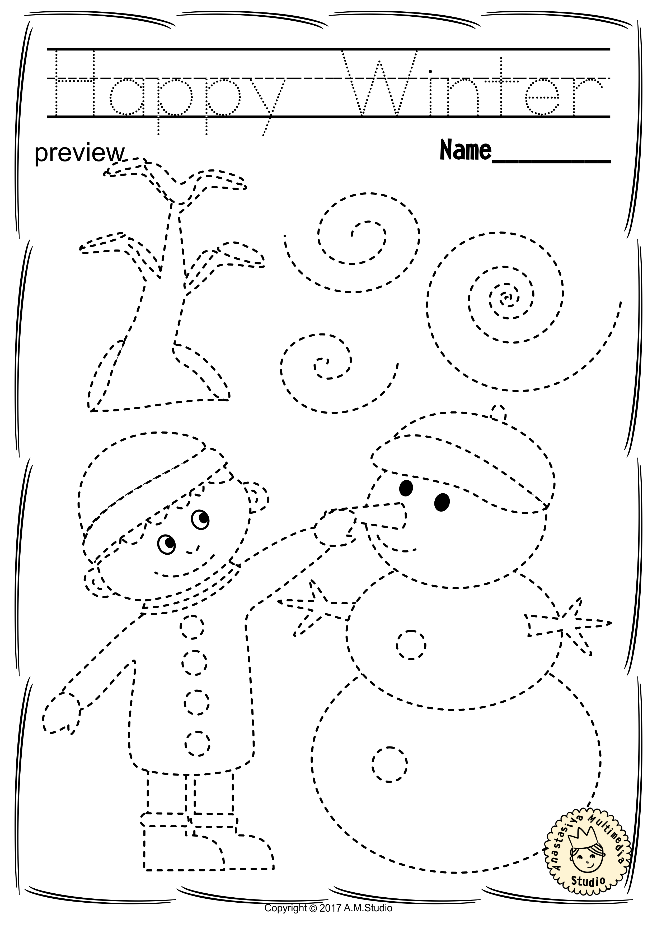 Winter Trace and Color Pages | Print and Digital | Christmas worksheets ...