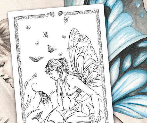 FAIRY COLORING PAGE 'Whispering Wings' Fantasy | Etsy | Fairy coloring ...