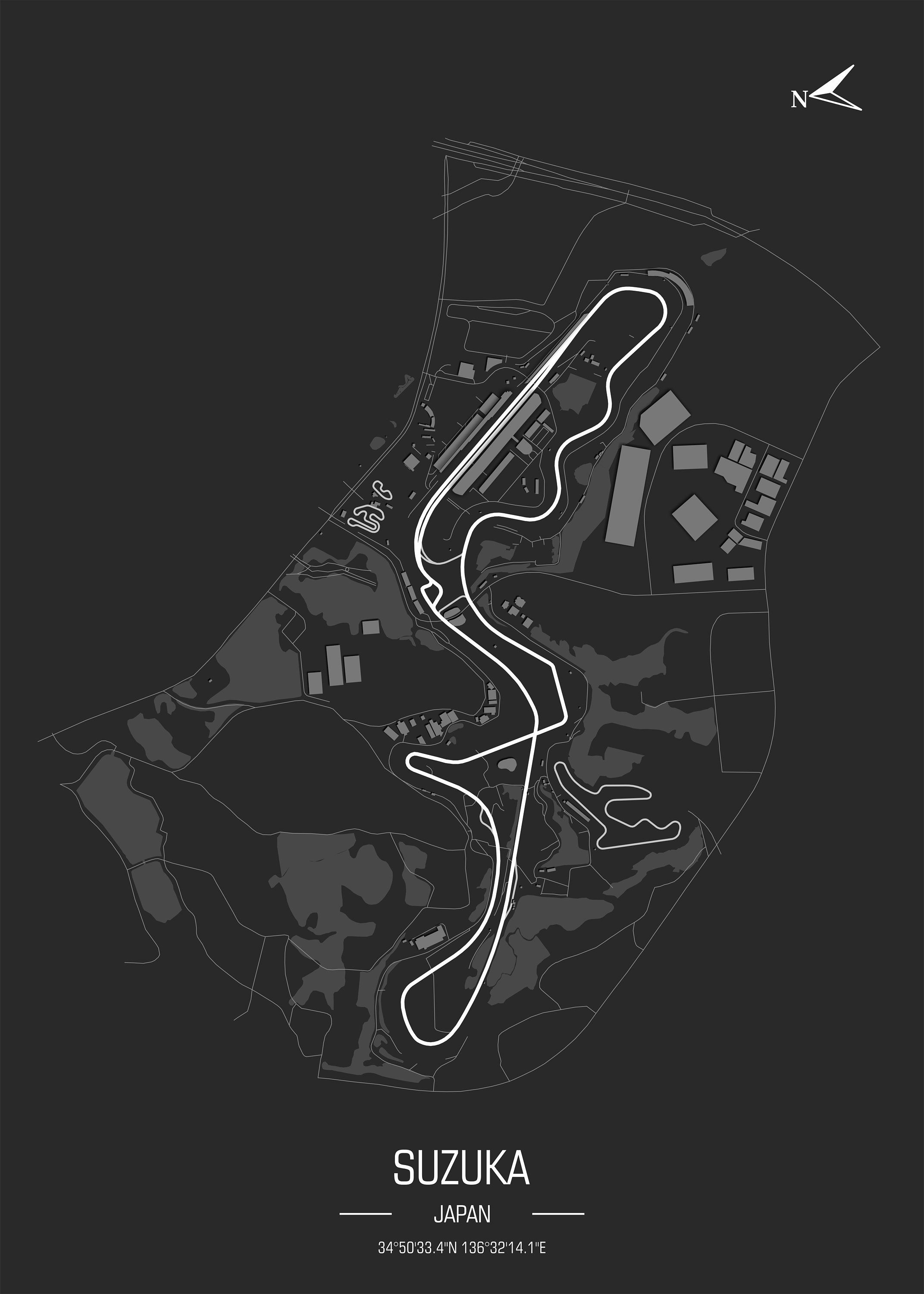 a black and white map of suzuka, japan