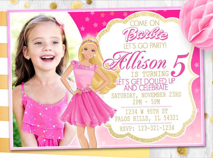 Pink Barbie invitation Barbie photo card photo invitation | Etsy in ...