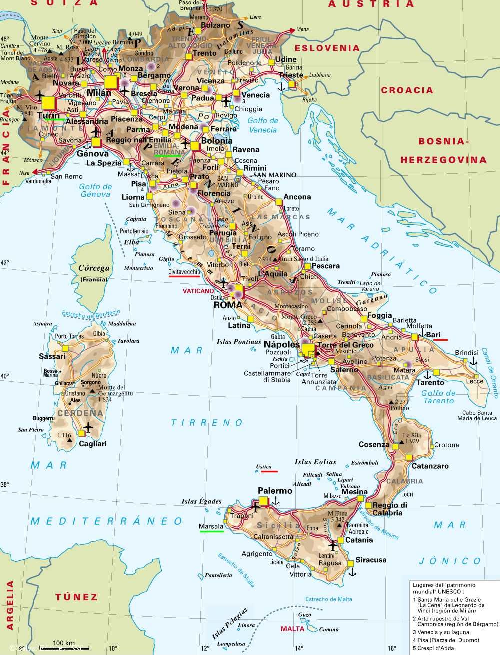 Mapa de Italia (en español) / Map of Italy (in spanish) | Mapa de ...