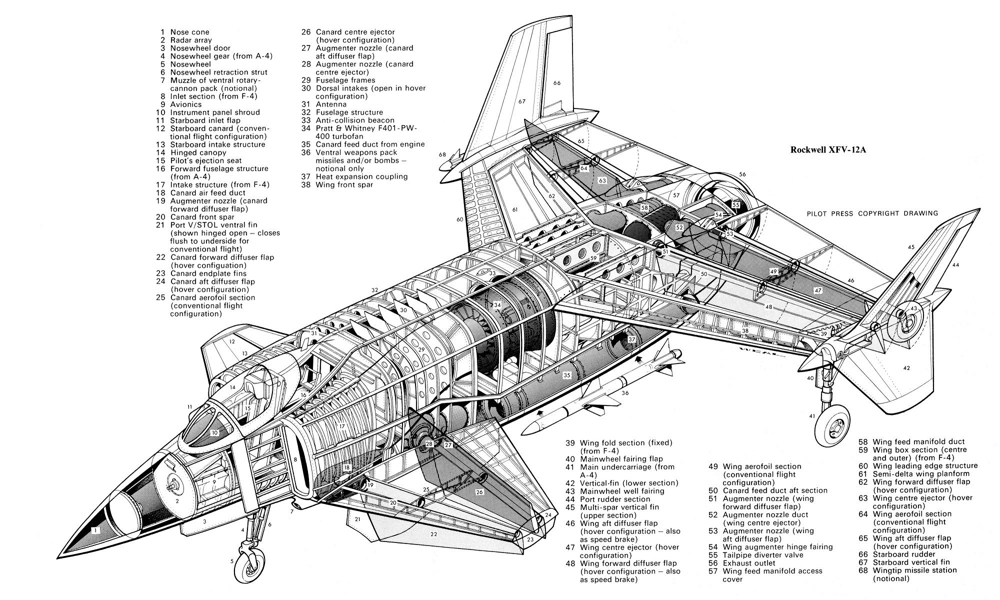 Rockwell XFV-12A Rockwell International, Airplane Drawing, Technical ...