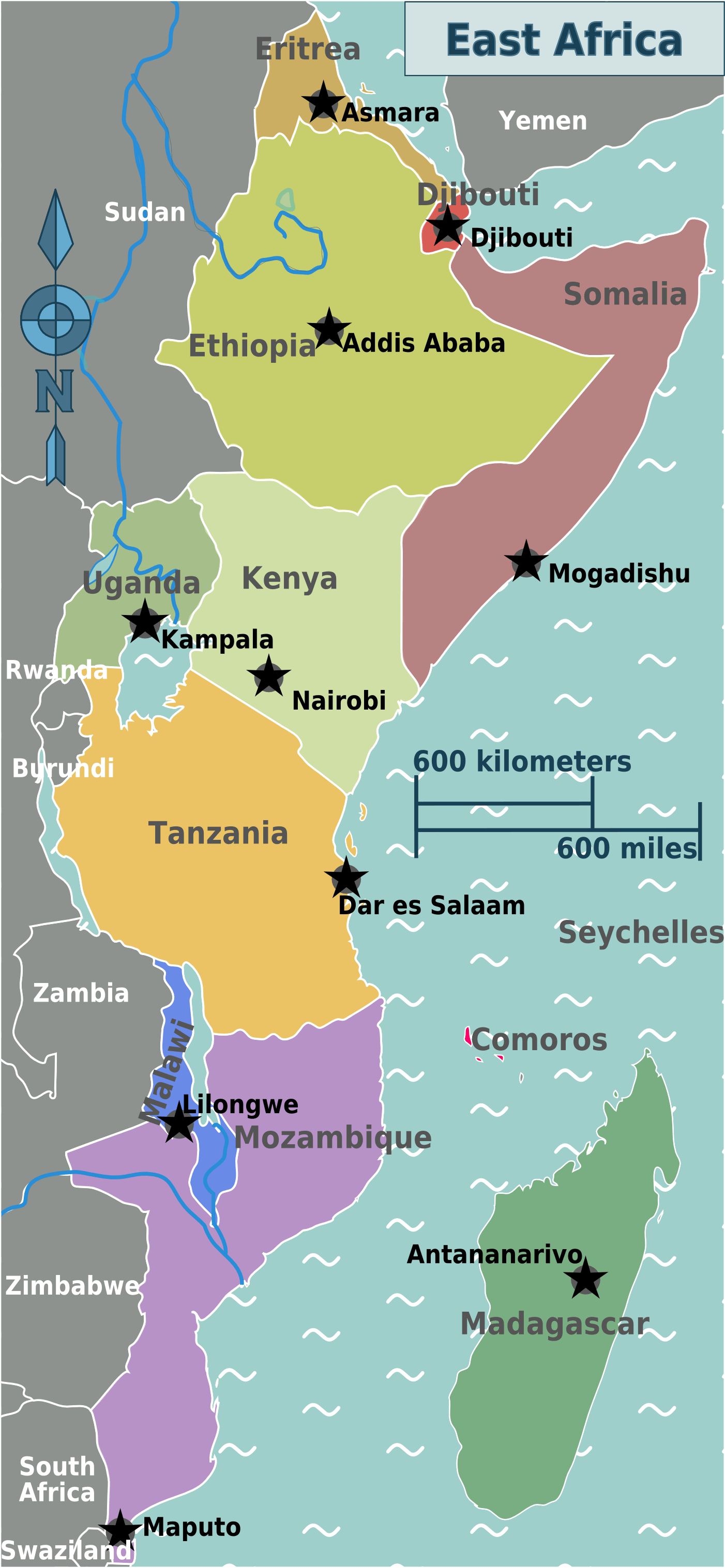 The East Africa Map With All Its Major Cities