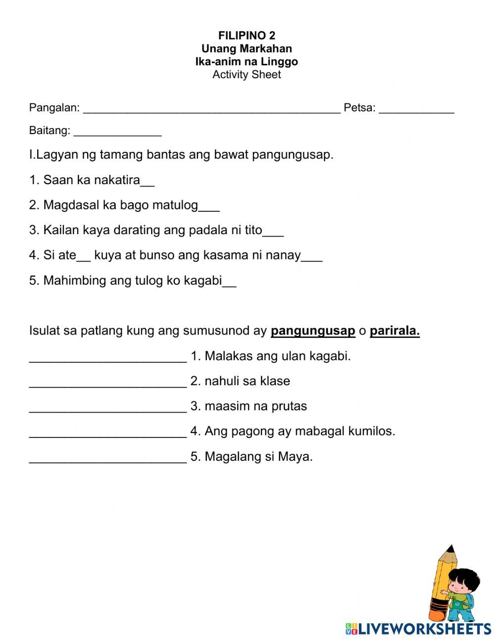 Bantas pangungusap at parirala worksheet – Artofit