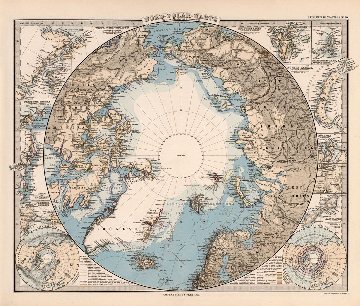 Nord Polar Karte Old Maps, Antique Maps, Vintage Maps, Vintage Wall Art ...