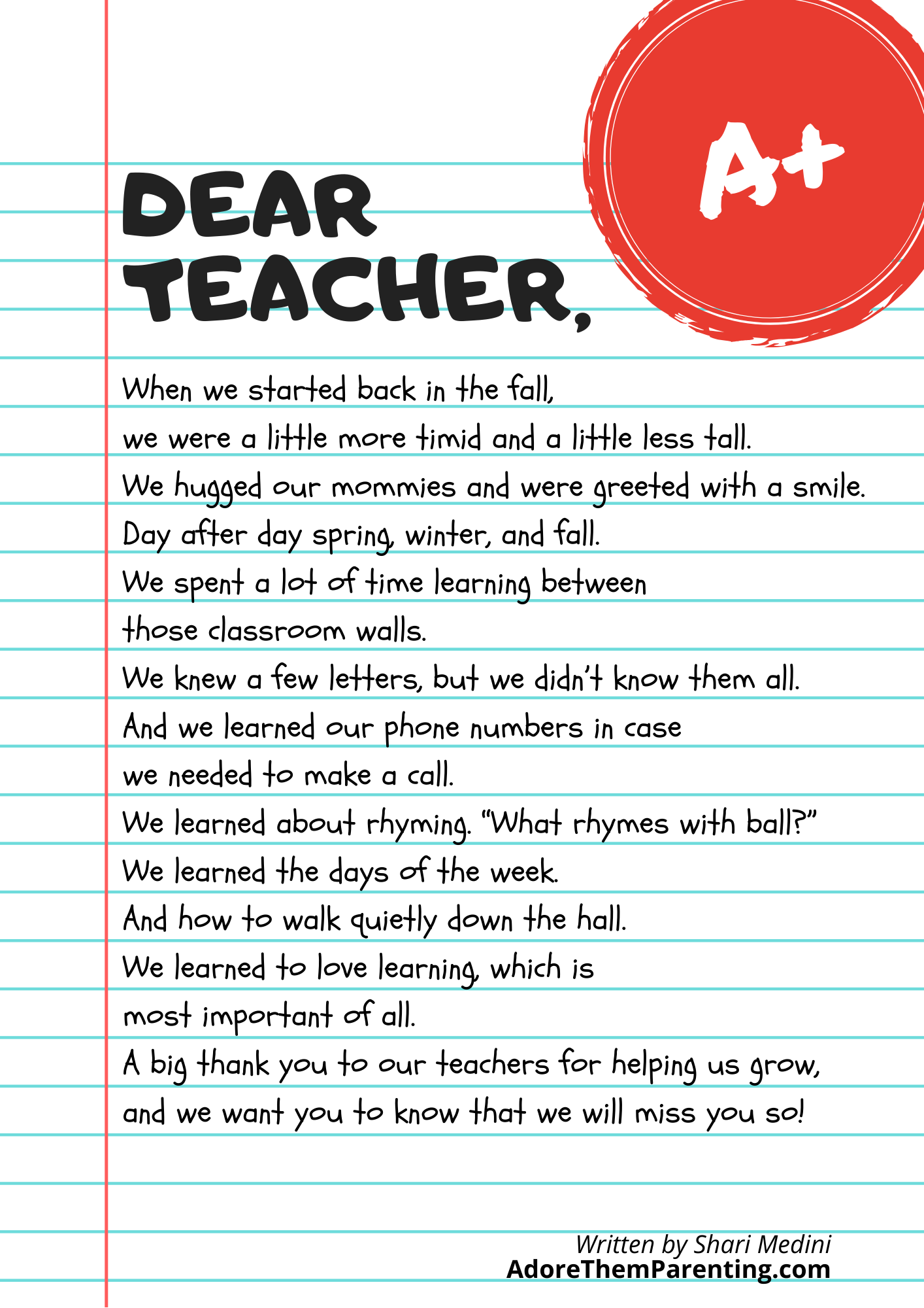 Teachers Day Poems For Kids