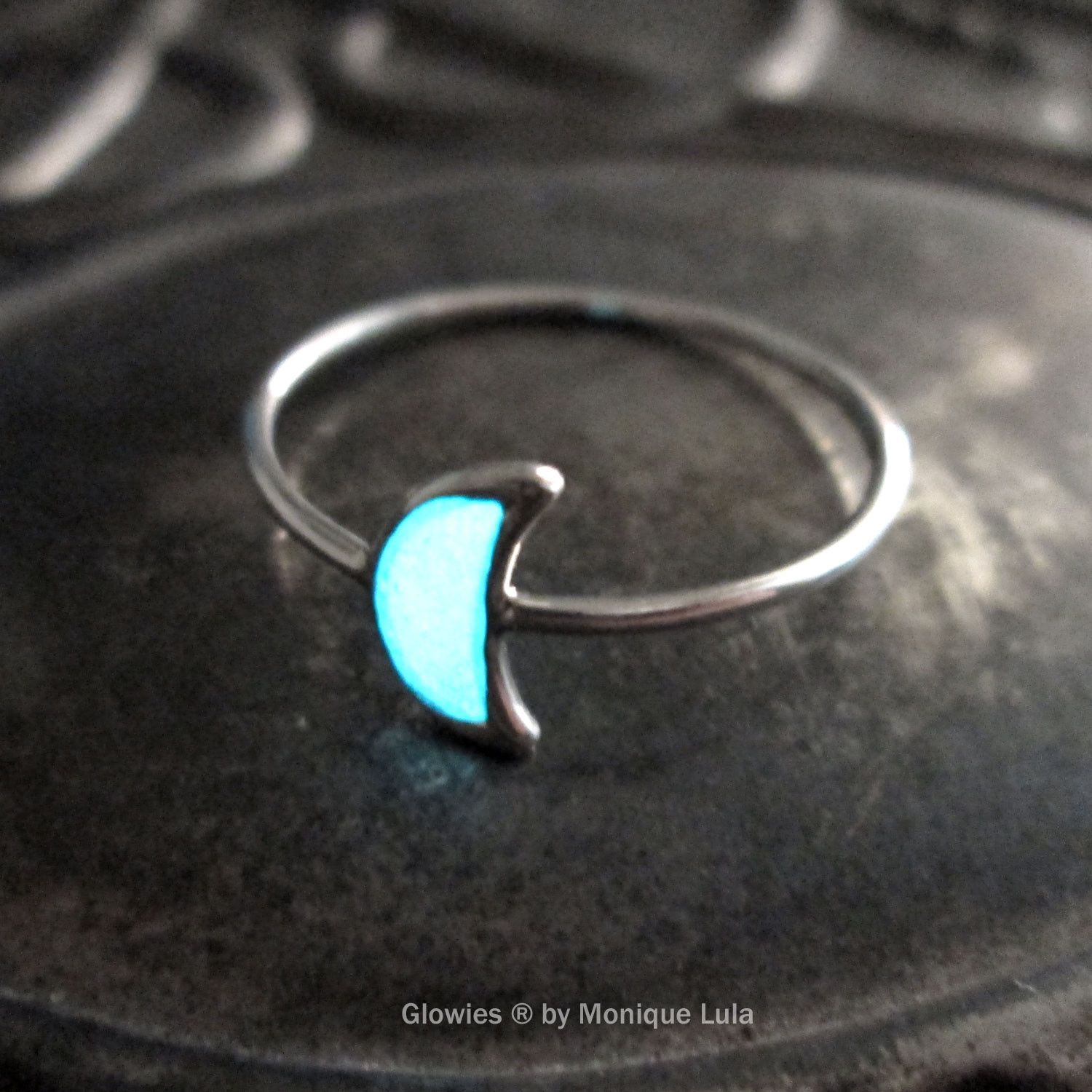 Glowing Sterling Silver Crescent Moon Ring Moon Rings, Crescent Moon ...