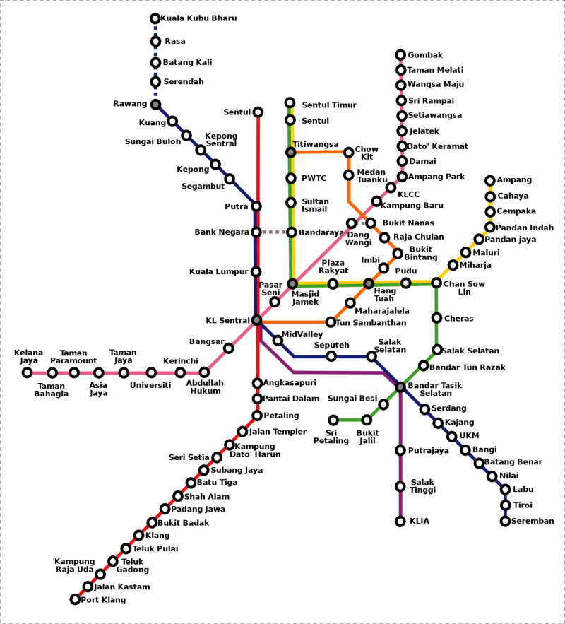 LRT, Monorail : Mapa del metro de Kuala Lumpur, Malasia | Carte du ...