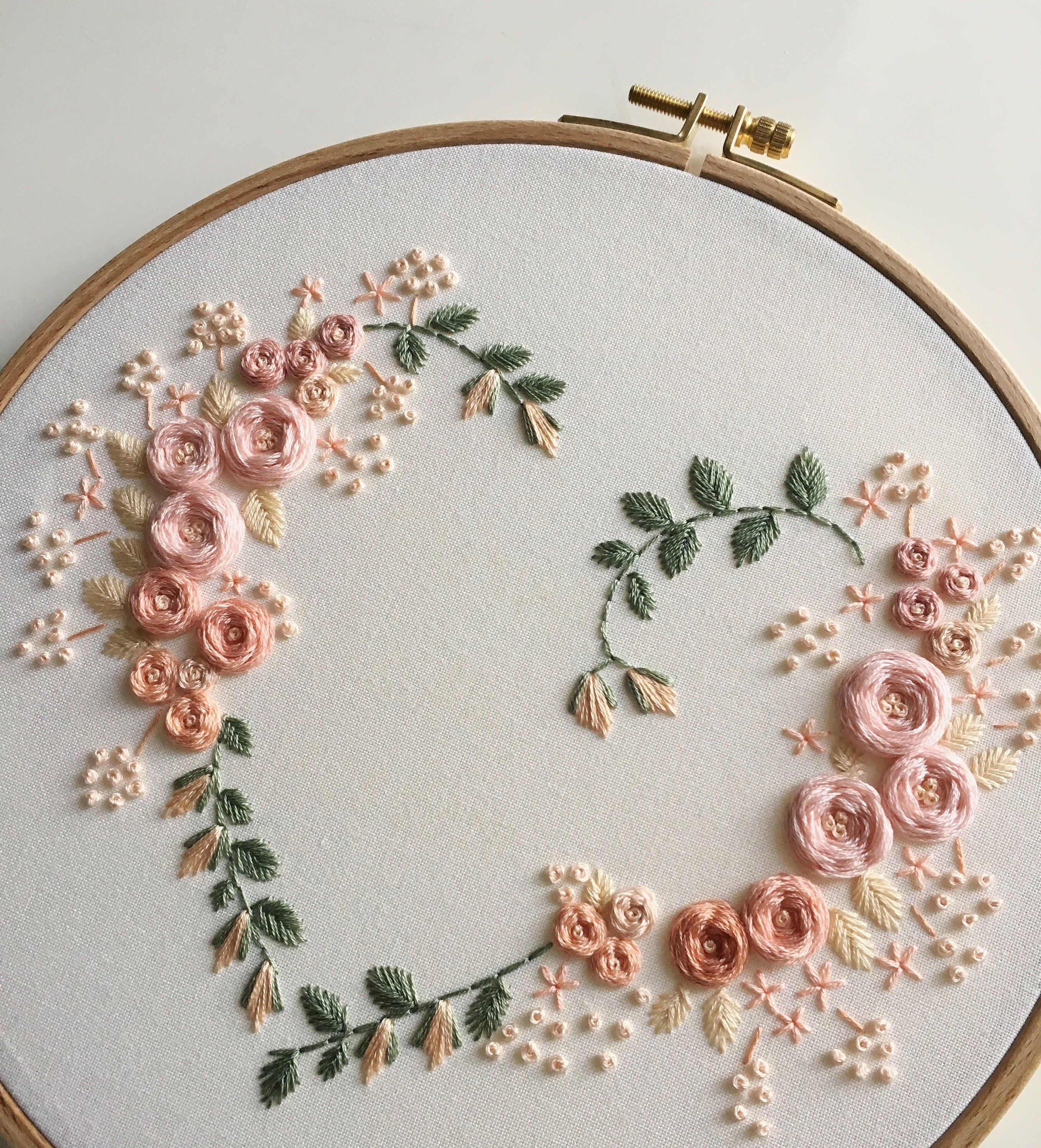 Floral Heart Embroidery Hoop Art. Flower Embroidery Hoop. Roses Hand