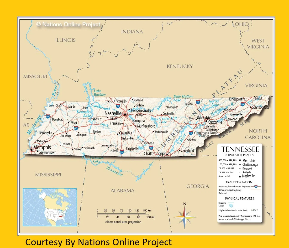 Tennessee Transportation and physical map large printable | WhatsAnswer ...