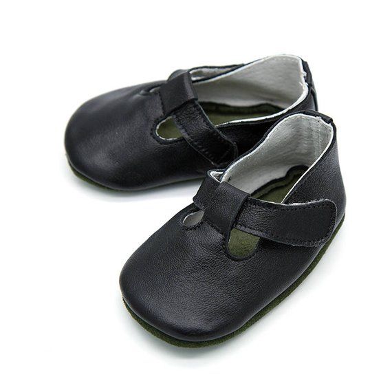 T-strap black baby shoes, boy or girl, Xmas shoes, toddler leather ...