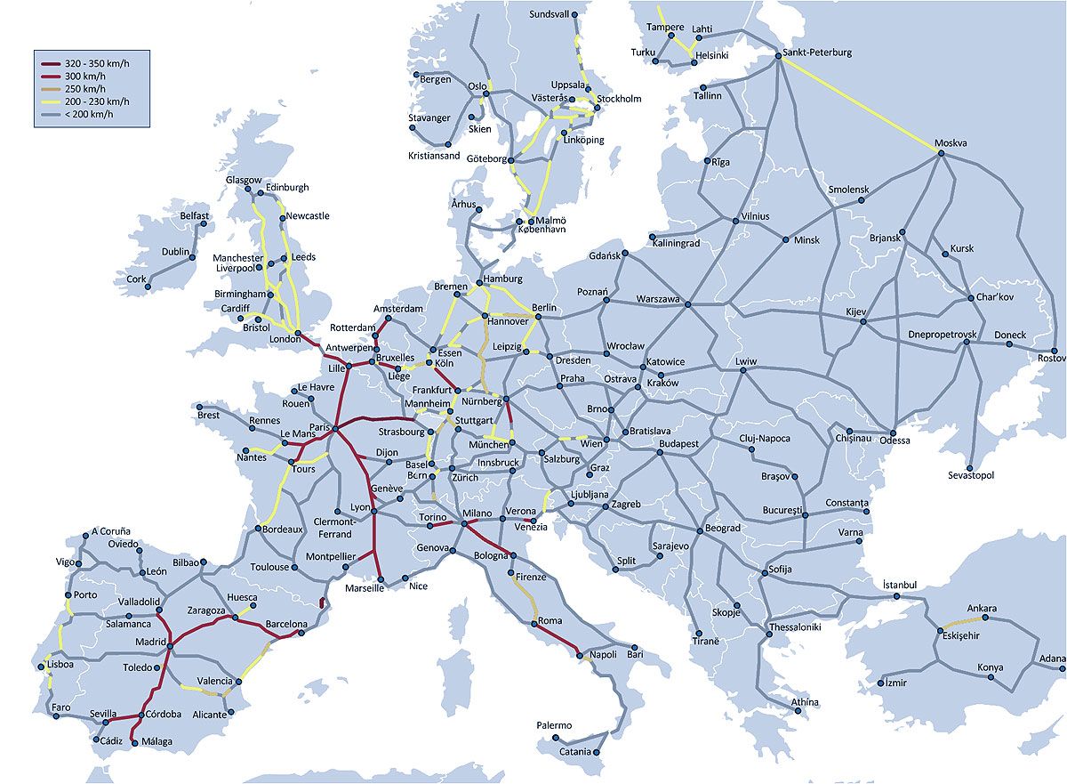 Map of the railways in Europe | Europe train, Europe train travel ...