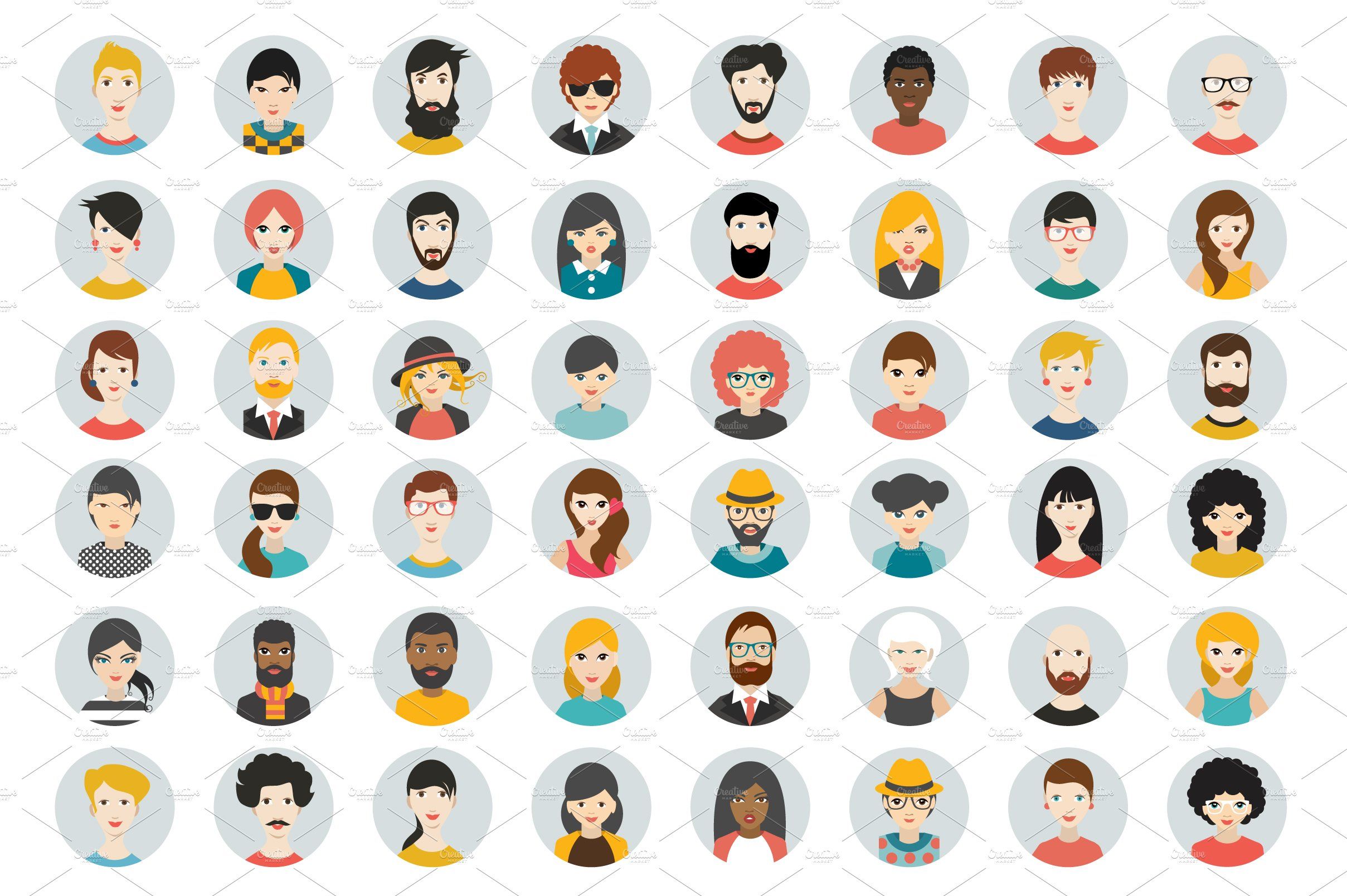 Set of circle persons, avatars | Avatar, Graphic illustration, Person