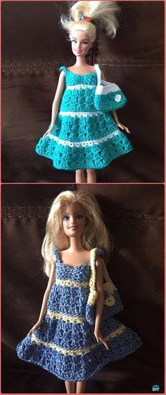 Crochet Barbie Two Colour Sundress and Bag Free Pattern - Crochet ...