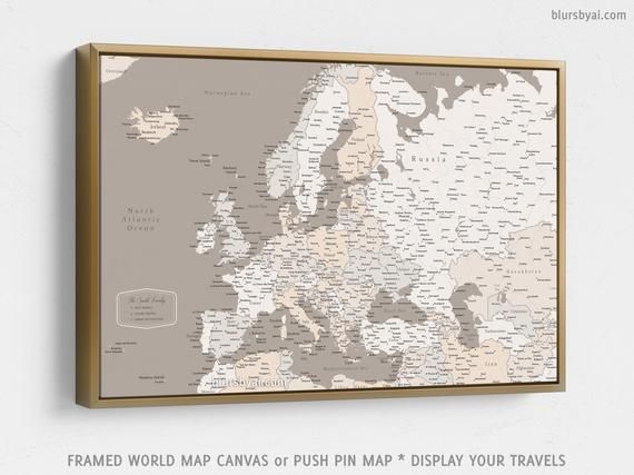 Custom push pin map of Europe canvas print European map | Etsy | Framed ...