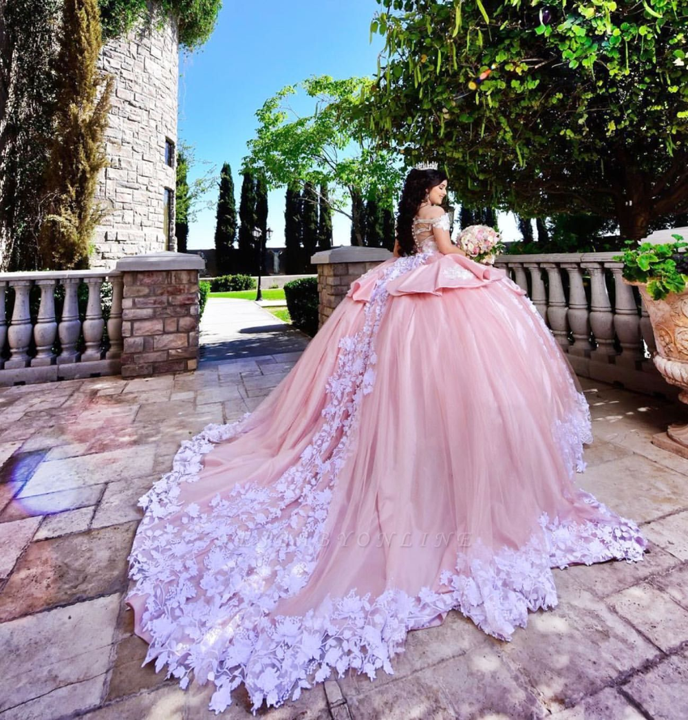 Fascinating Off-the-shoulder Appliques Ball Gown Quinceanera Dresses