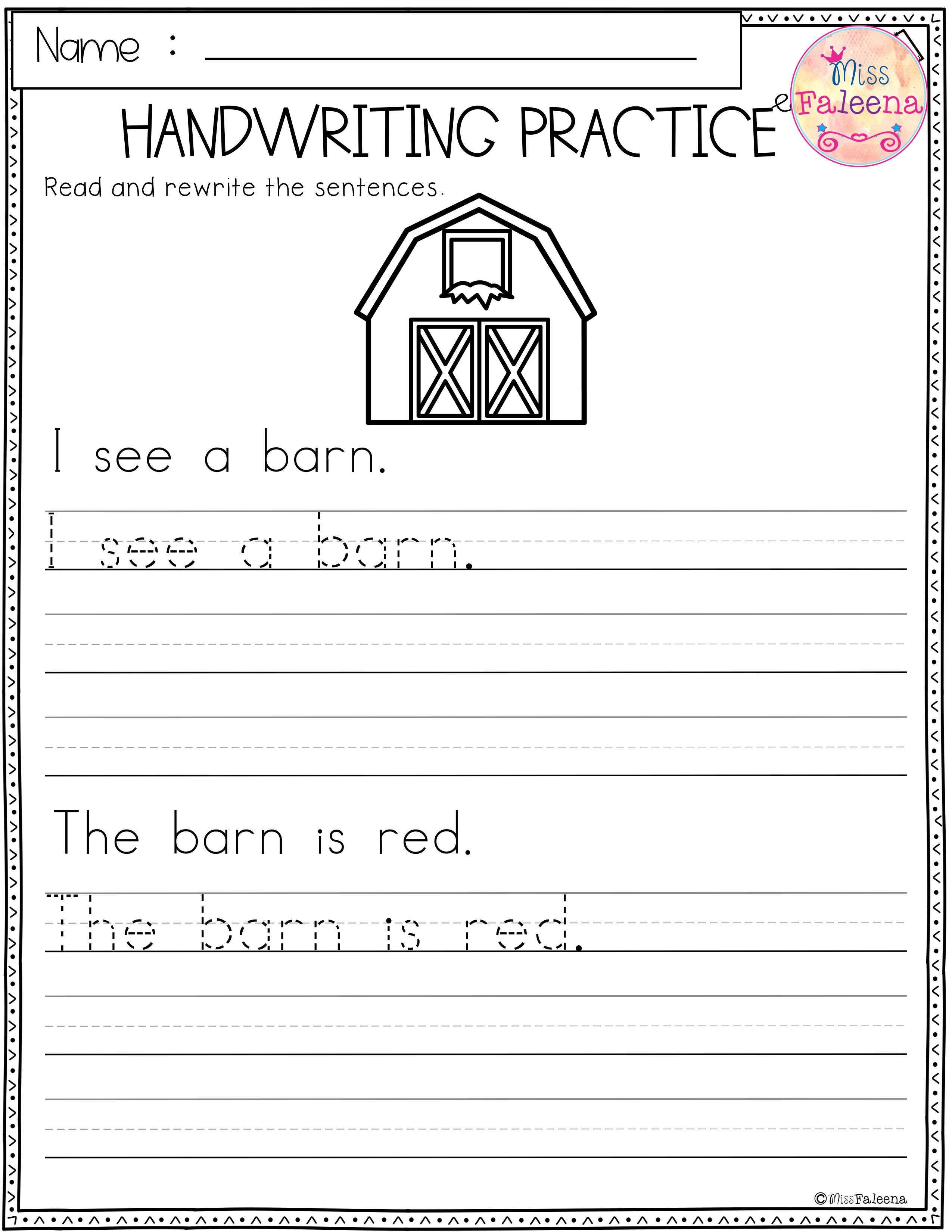 Handwriting Practice Sheets 1st Grade