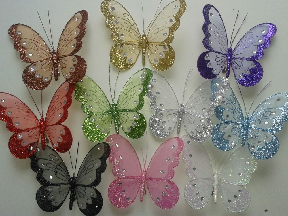 18cm Butterflies Glitter Jewelled Clip-on Large Decorative Butterfly