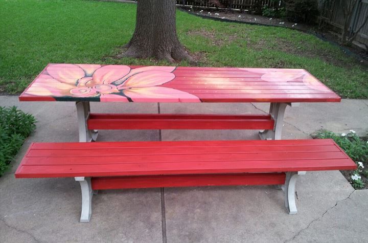 Picnic table | Painted picnic tables, Picnic table decor, Picnic table