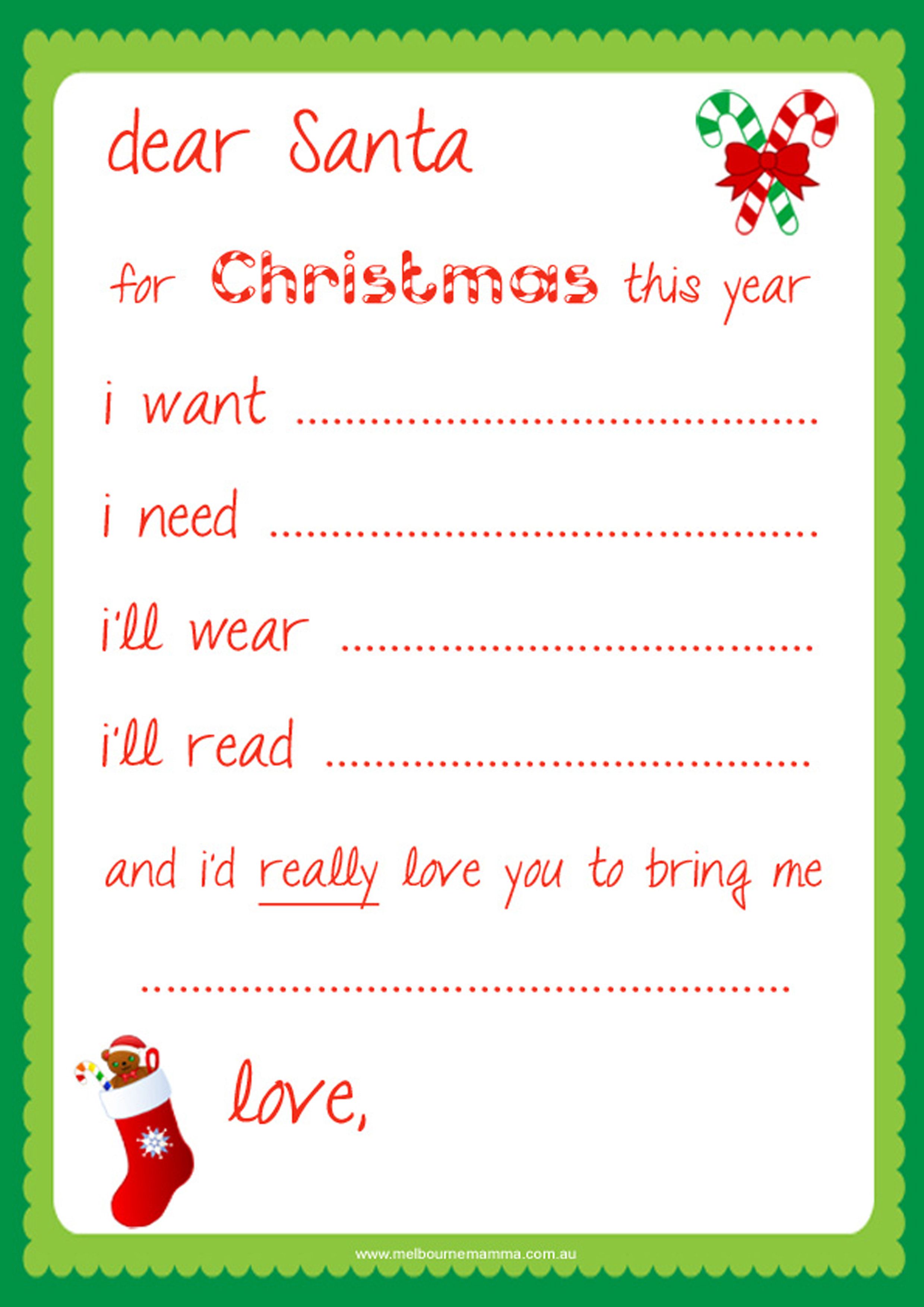 Free Printable Dear Santa Letter Templates