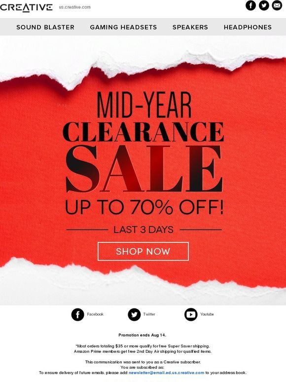 Mid-Year Clearance Sale Last 3 Days! Creative - Sales Email - Ideas of ...