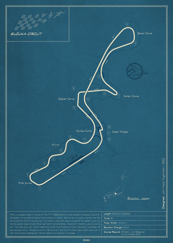 Suzuka Circuit - Vector track map - blueprint poster | Vintage racing ...