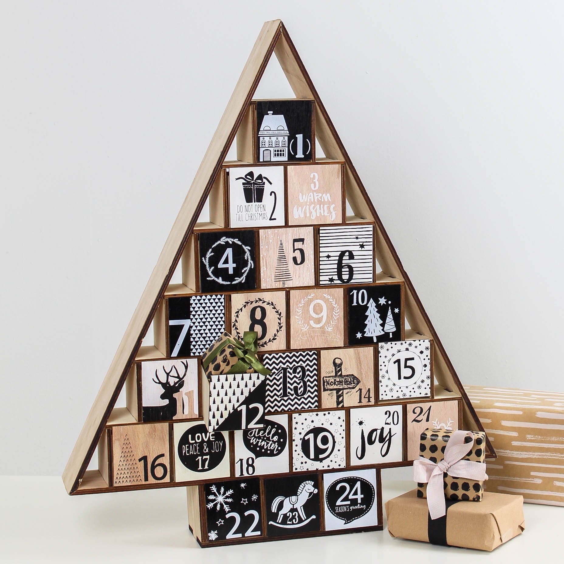 Monochrome Wooden Tree Advent Calendar | Marquis & Dawe | Christmas ...