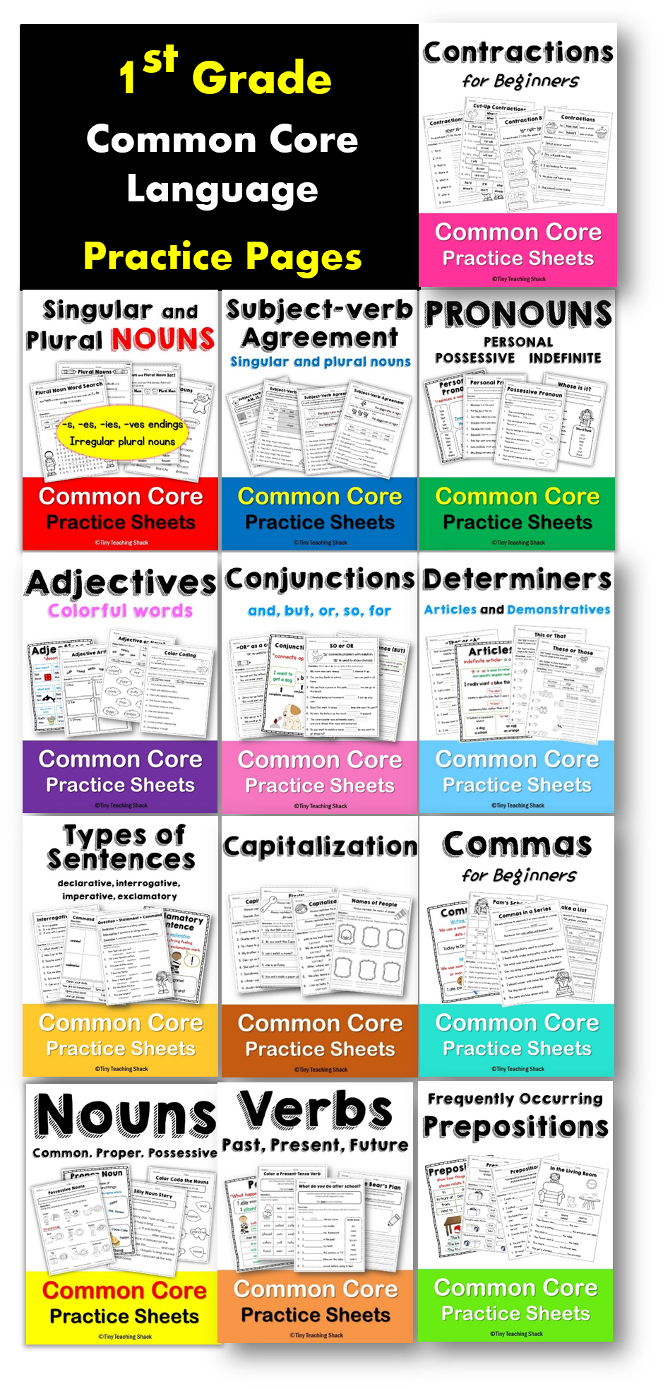 First Grade Common Core Language Arts Practice Sheets (Grammar Focus ...