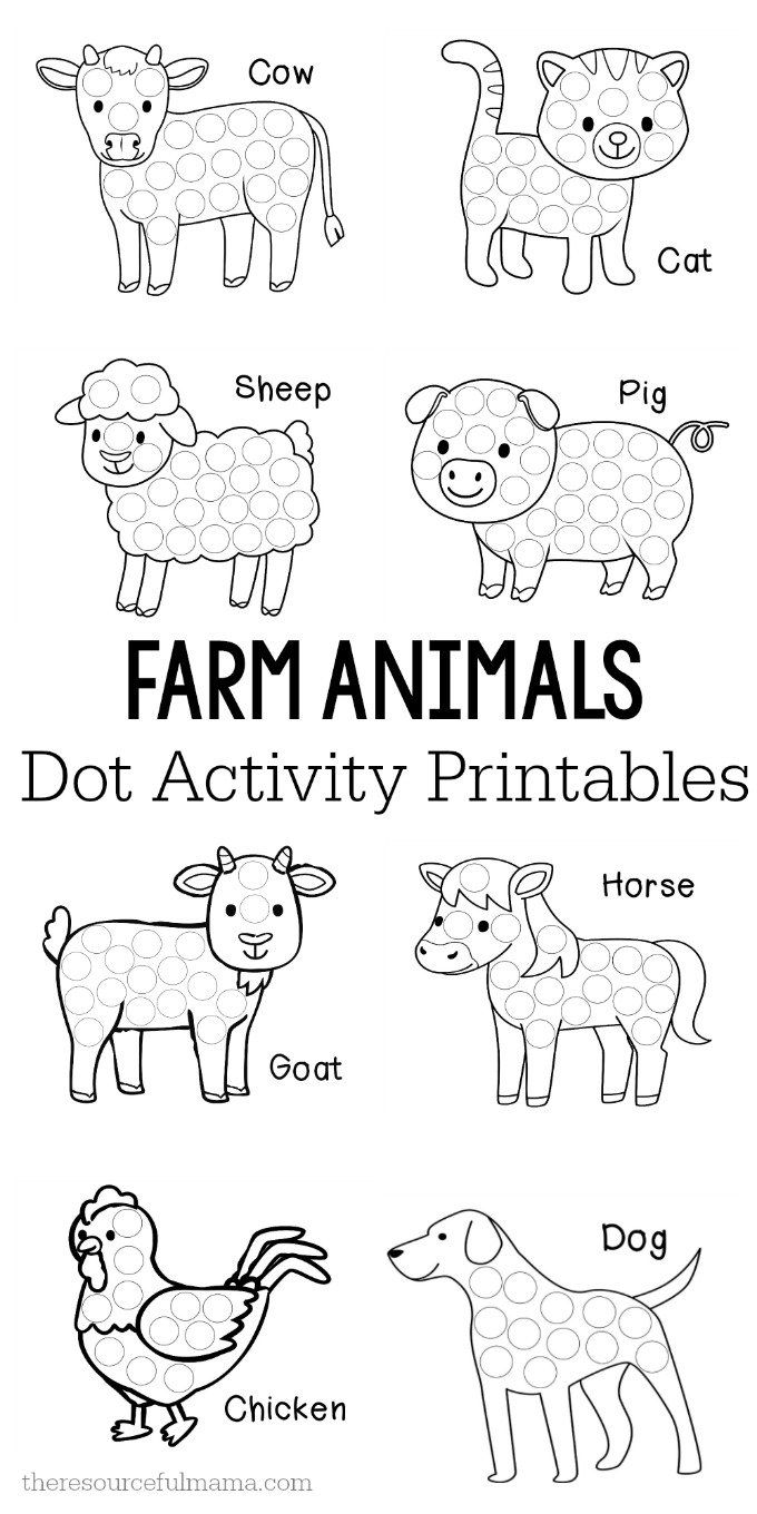 Farm Animals Dot Activity Printables | Farm preschool, Farm animals