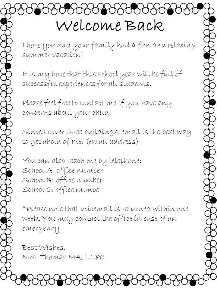 Welcome Back Letter Template