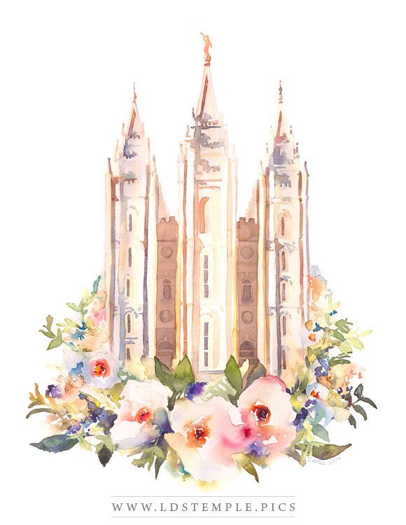 A beautiful fine art watercolor painting of the Salt Lake Temple ...