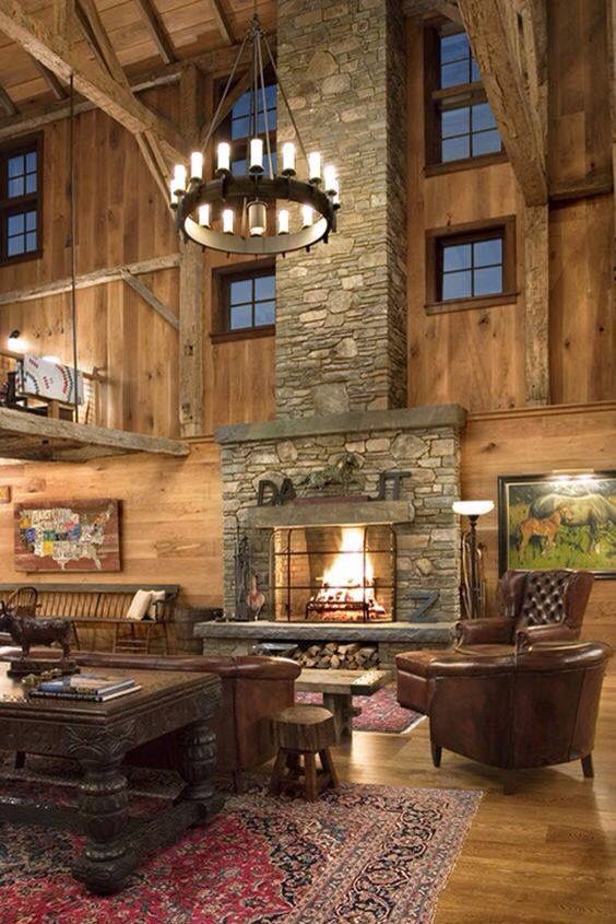 Converted barn via 1 Kind Design | Home fireplace, Barn ...