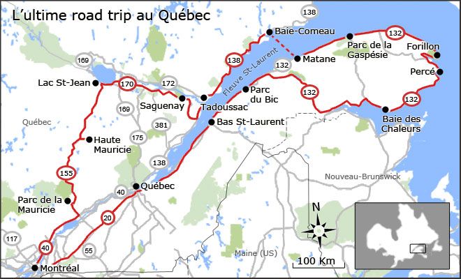 Carte de l'ultime road trip au Québec: heureuse de savoir que je l'ai ...