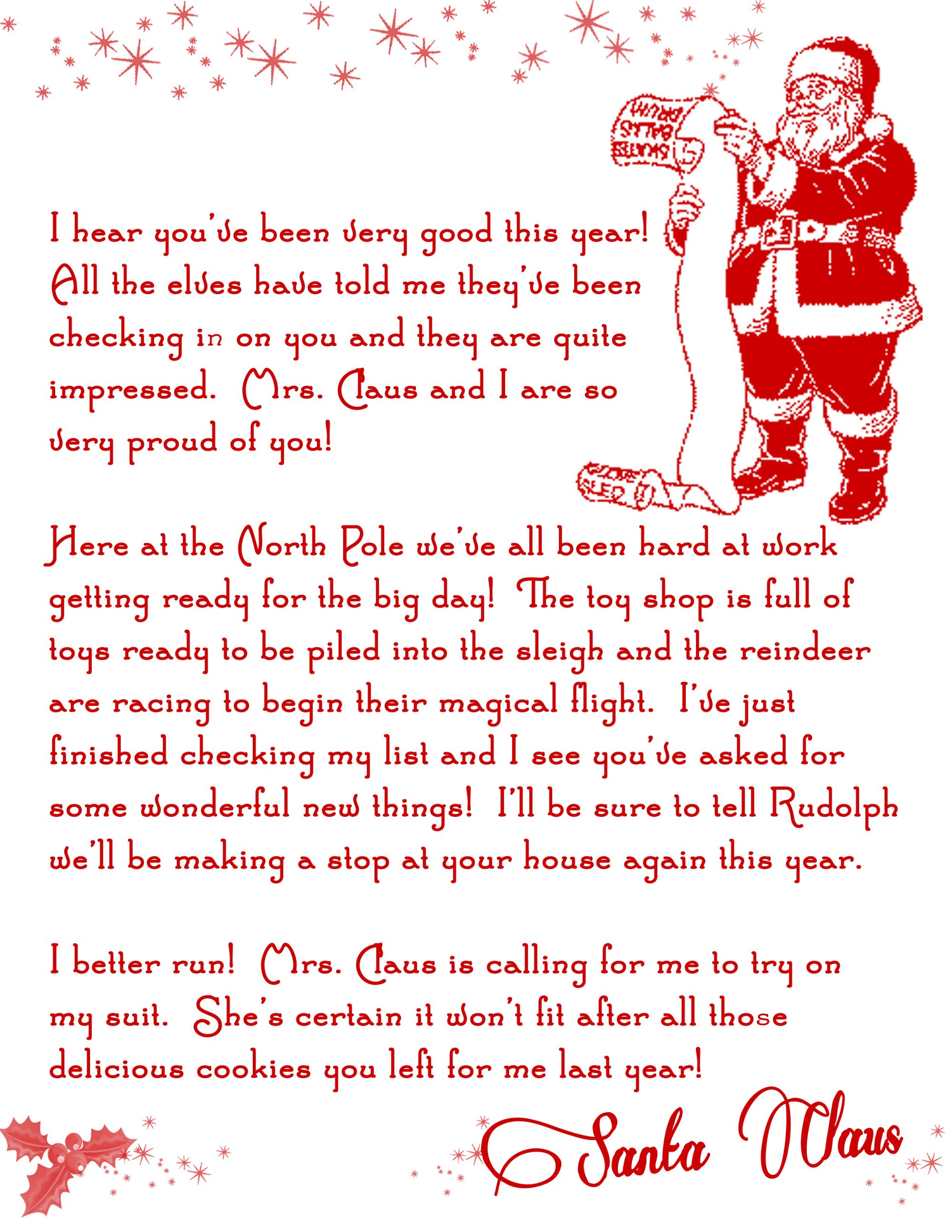 Santa Letter Printable Free Download A Printable Blank Santa Claus ...