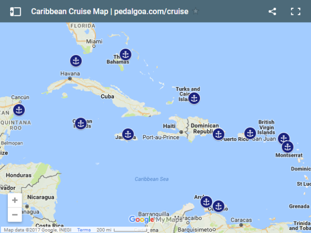 Map: Caribbean cruise ports, Caribbean islands. Activities, vacation ...