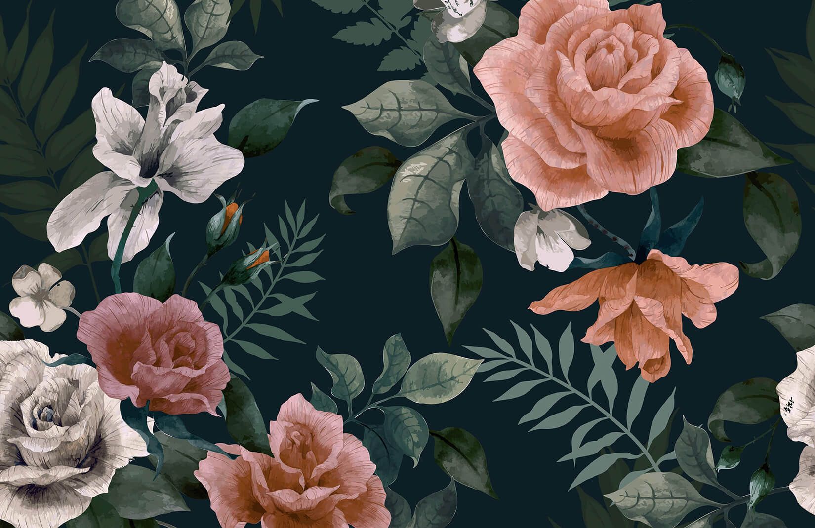 Pink Floral Wallpaper Mural - wallpaperab