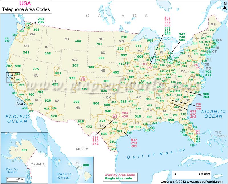 Us Area Code Map Printable