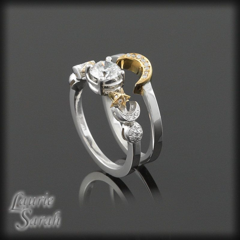 Sun Moon and Stars Diamond Engagement Ring by LaurieSarahDesigns ...