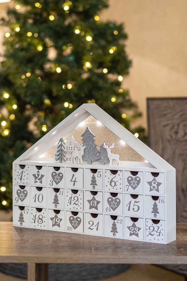 Wooden Chalet Light Up Advent Calendar - White | Wooden advent calendar ...