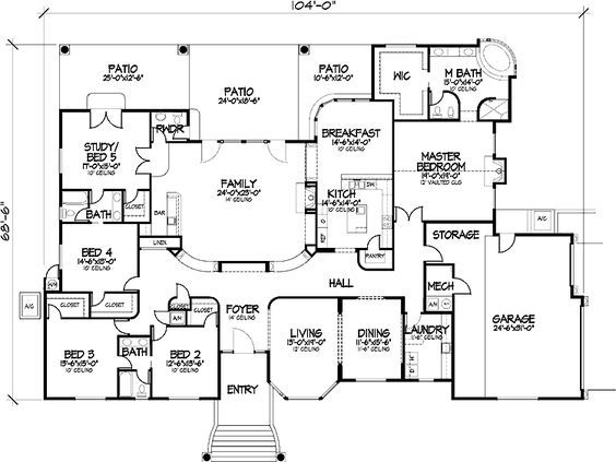 one story five bedroom home plans | Home Plans HOMEPW72132 - 4,457 ...