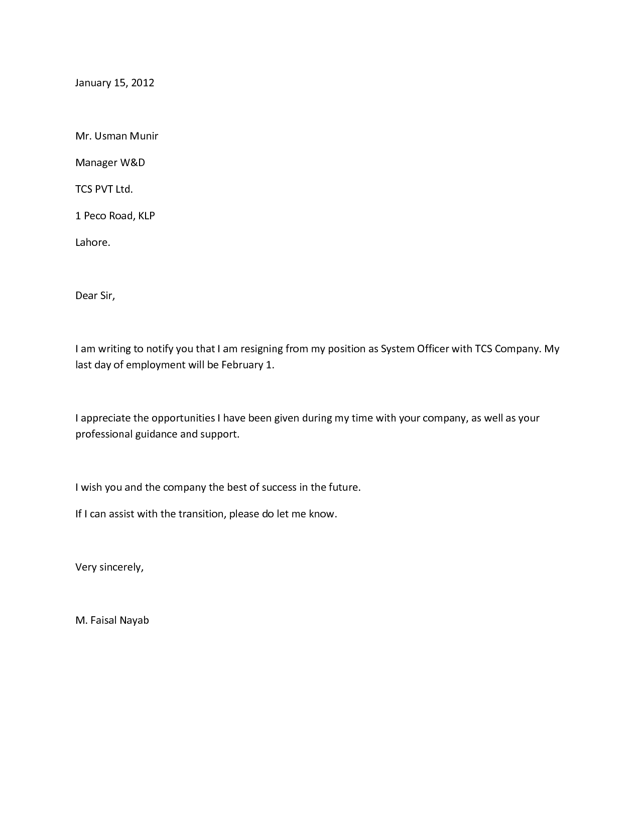 Best Way To Start A Resignation Letter - Sample Resignation Letter