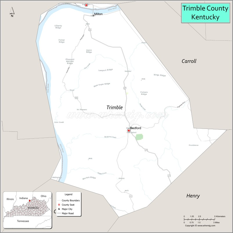 Map Of Trimble County, Kentucky Showing Cities, Highways & Important 