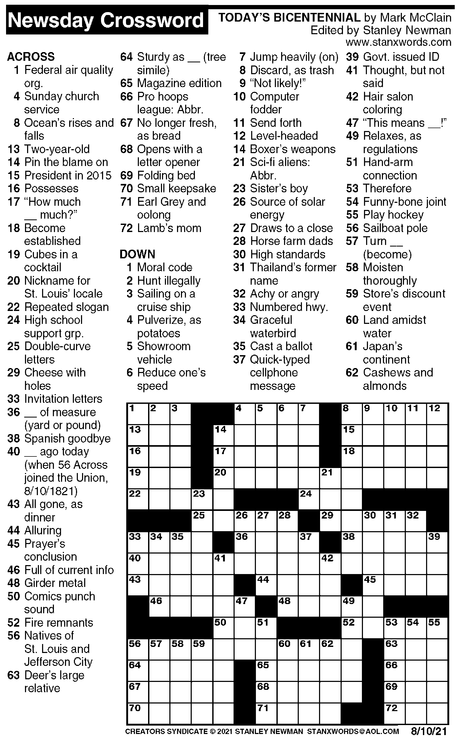 Free daily crossword puzzles from newsday | Crossword puzzles ...