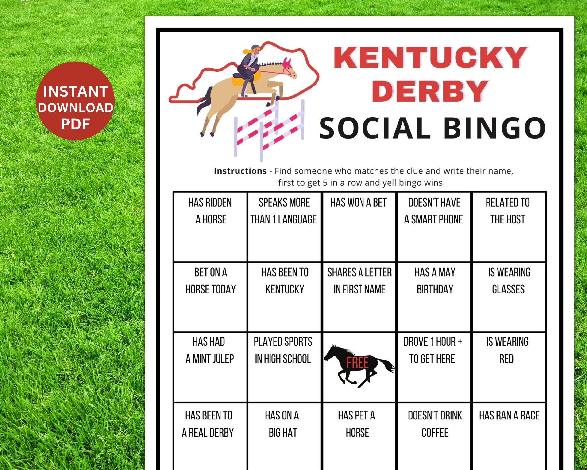 Kentucky Derby Find the Guest Bingo Game Triple Crown Party Idea Horse ...