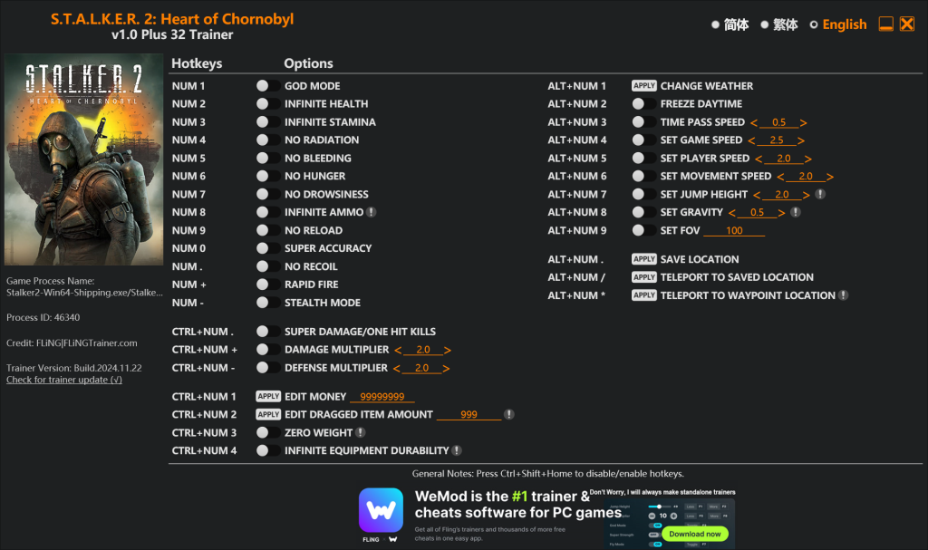 S.T.A.L.K.E.R. 2: Heart of Chornobyl "Трейнер +32" [1.0] {FLiNG}