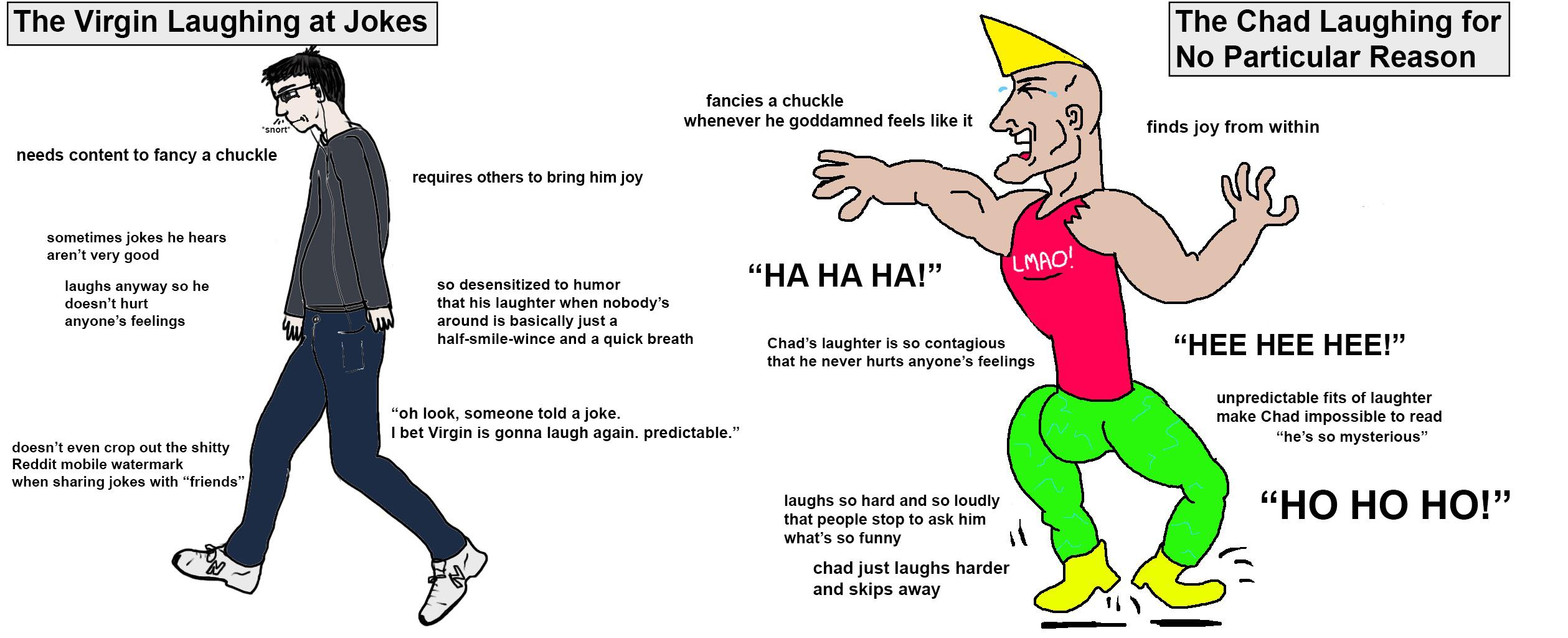 The Virgin “laughing at jokes” versus the Chad “laughing for no ...