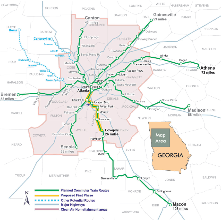 GDOT/Atlanta commuter rail map. Circa 2008? when they tried commuter ...